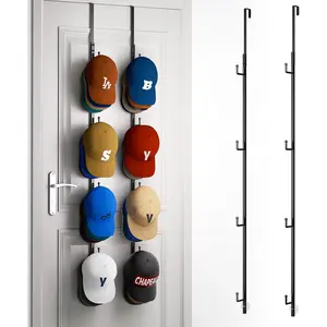 Over Door Hat Rack - 2 Packs Hat Organizer with 8 Hooks Design,  Baseball Cap Organizer Storage Holds Up to 40 Caps for Door, Bedroom, Closet (Black)