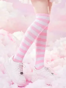 Women's Lolita Striped Over-The-Knee Socks, 1 Pair, Comfortable and Versatile, Casual Daily Wear, Cute Style, Soft Comfy Hosiery, Thigh High Stockings