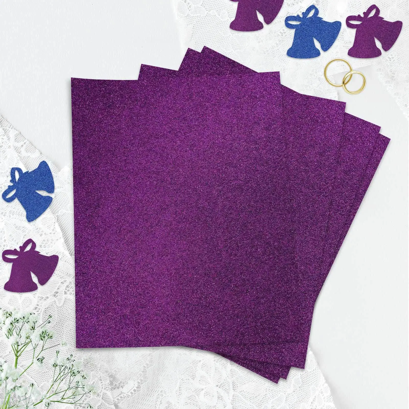 10-Pack Purple Self-Adhesive Glitter DIY Craft Foam Sheets (12"x10") - Art and Craft Supplies for Kids' Card Making & Decor Projects, Crafting Materials