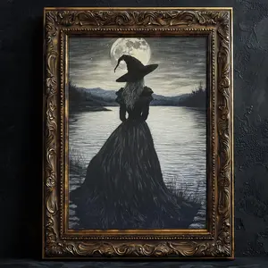 Magical Witch By The Water Print, Vintage Witch Gothic Victorian Poster, Dark Academia Wall Art, Magic Halloween Spooky Decor, Gift for Her, Unframed