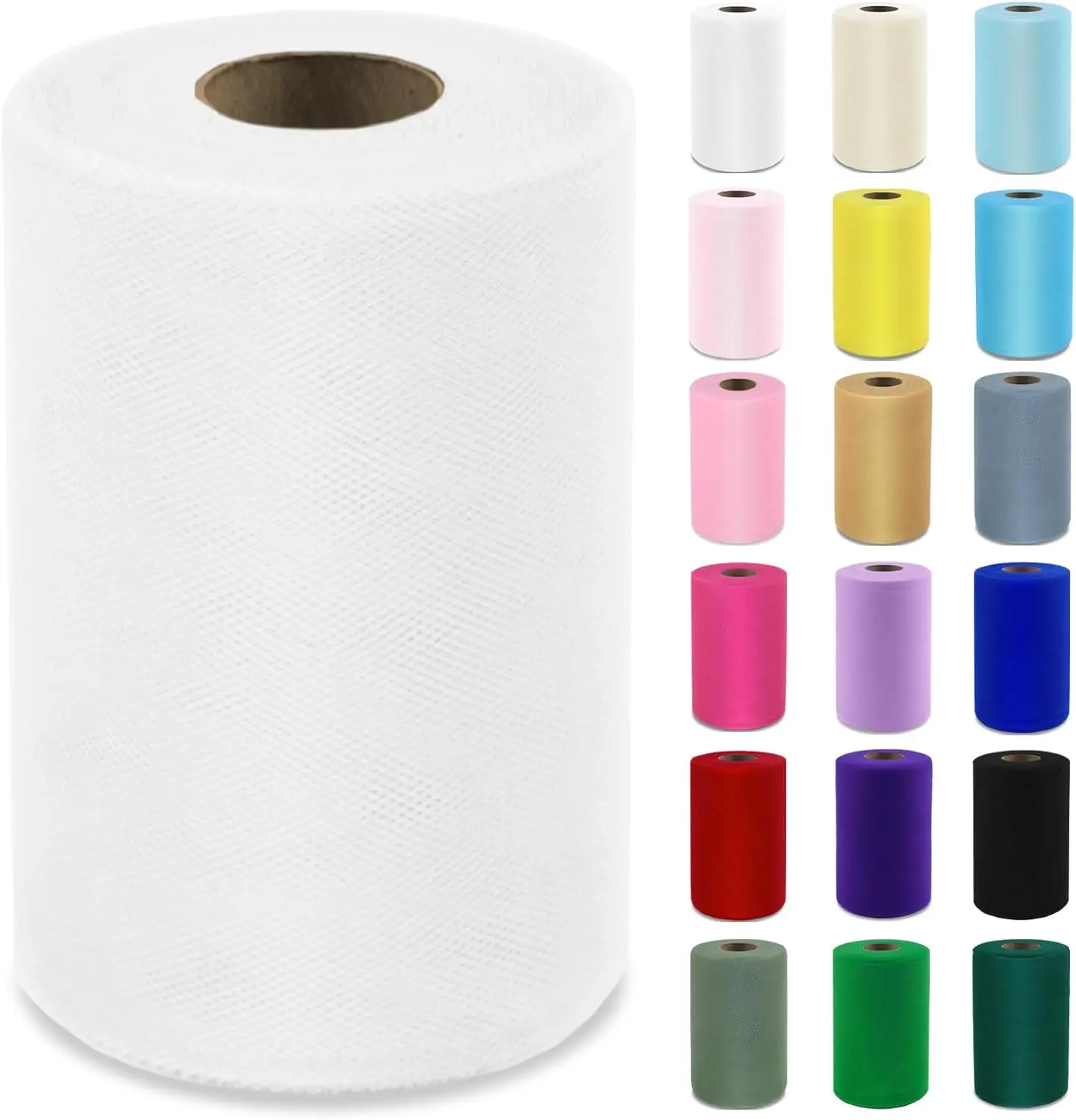 White Tulle Fabric Roll - 6 in x 100 yd (300 ft) Mesh Ribbon for Gift Wrapping, Wedding Decorations, DIY Crafts