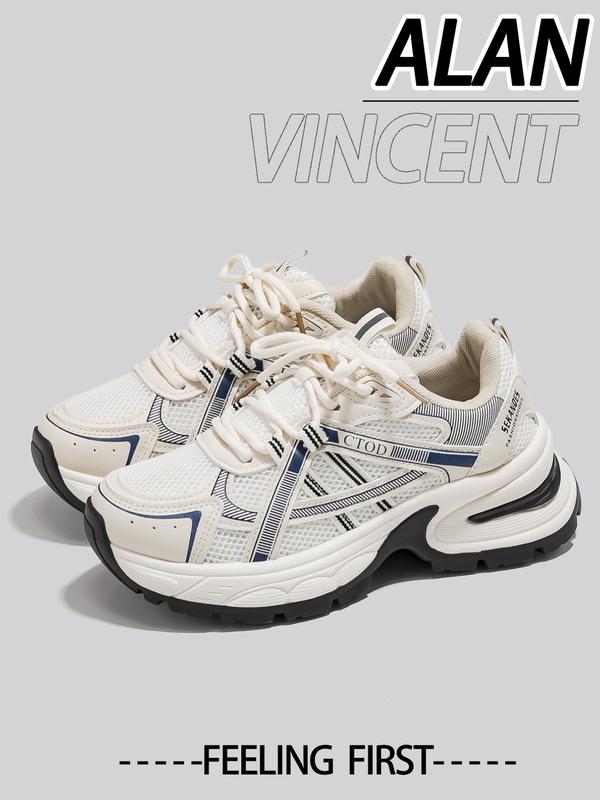 New Thick Sole Dad Shoes Fashion Casual Sporty Women's Breathable Height Increasing Sneakers, Round Toe, Low Top, All Seasons
