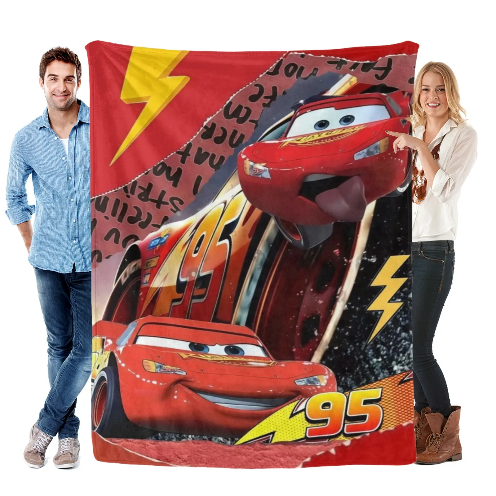Disney Graffiti Style 95 Mcqueen Blanket, Plush Fleece Disney Fan Throw Blanket, For Kids Sleepover Gift Idea
