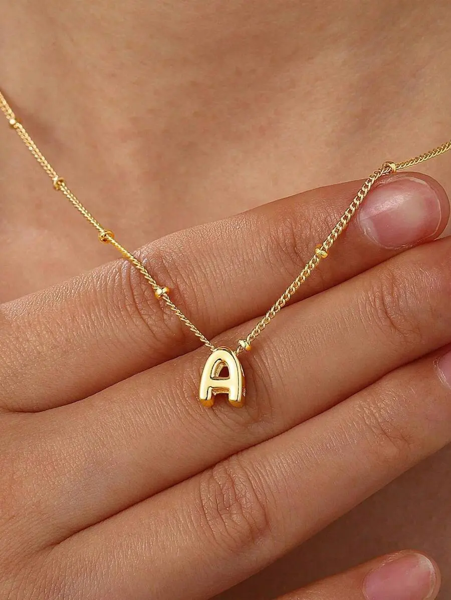 Initial Letter Pendant Necklace, 3D Balloon Letter Charm Necklace, Fashion Jewelry for Women