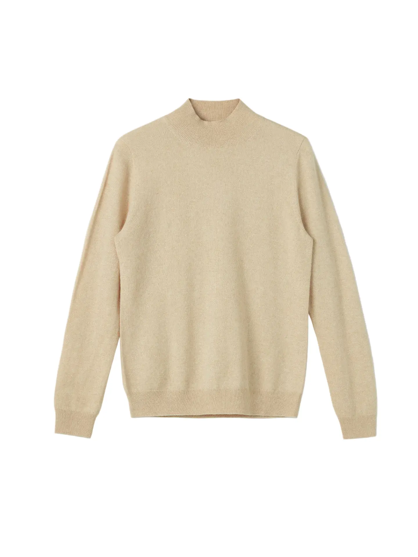 Essential Natural Color Cashmere Mock Neck Sweater, Long Sleeve, Minimalist, Ribbed, Knitwear