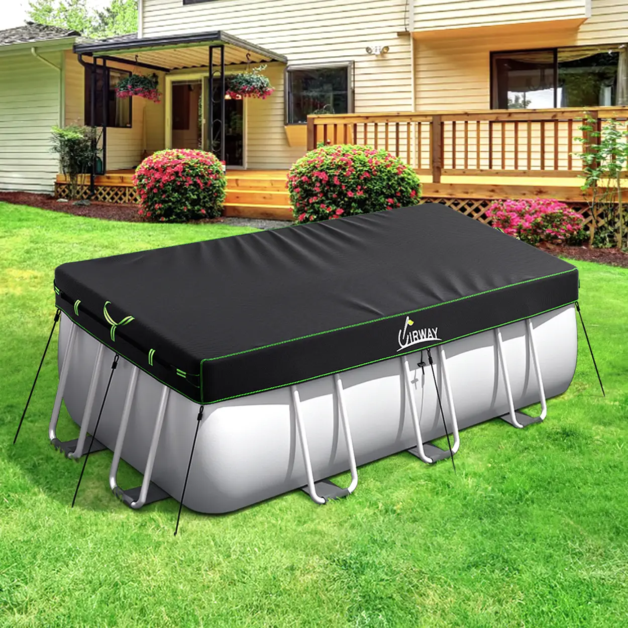 UIRWAY Rectangular Pool Cover with Reflective Strips for Above Ground Pool,Swimming Pool Cover for Rectangular or Oval Frame Pool