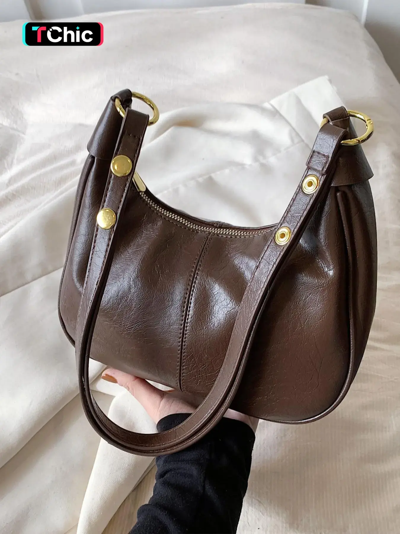New Women's Simple Solid Color Zipper Shoulder Bag, Christmas Gift , Fashionable Versatile Underarm Bag, All-match Hobo Dumpling Bag for Daily Used