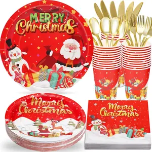 175Pcs Christmas Paper Plates and Napkins Christmas Plates Serve 25 Guests Christmas Plates Disposable Party Set Christmas Paper Plates for Christmas Party Decorations