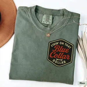 Comfort Colors Living on That Blue Collar Dollar Vintage Tshirt Western Cowboy Funny Western Tee Blue Collar Labor Day Country Rodeo Gift Idea
