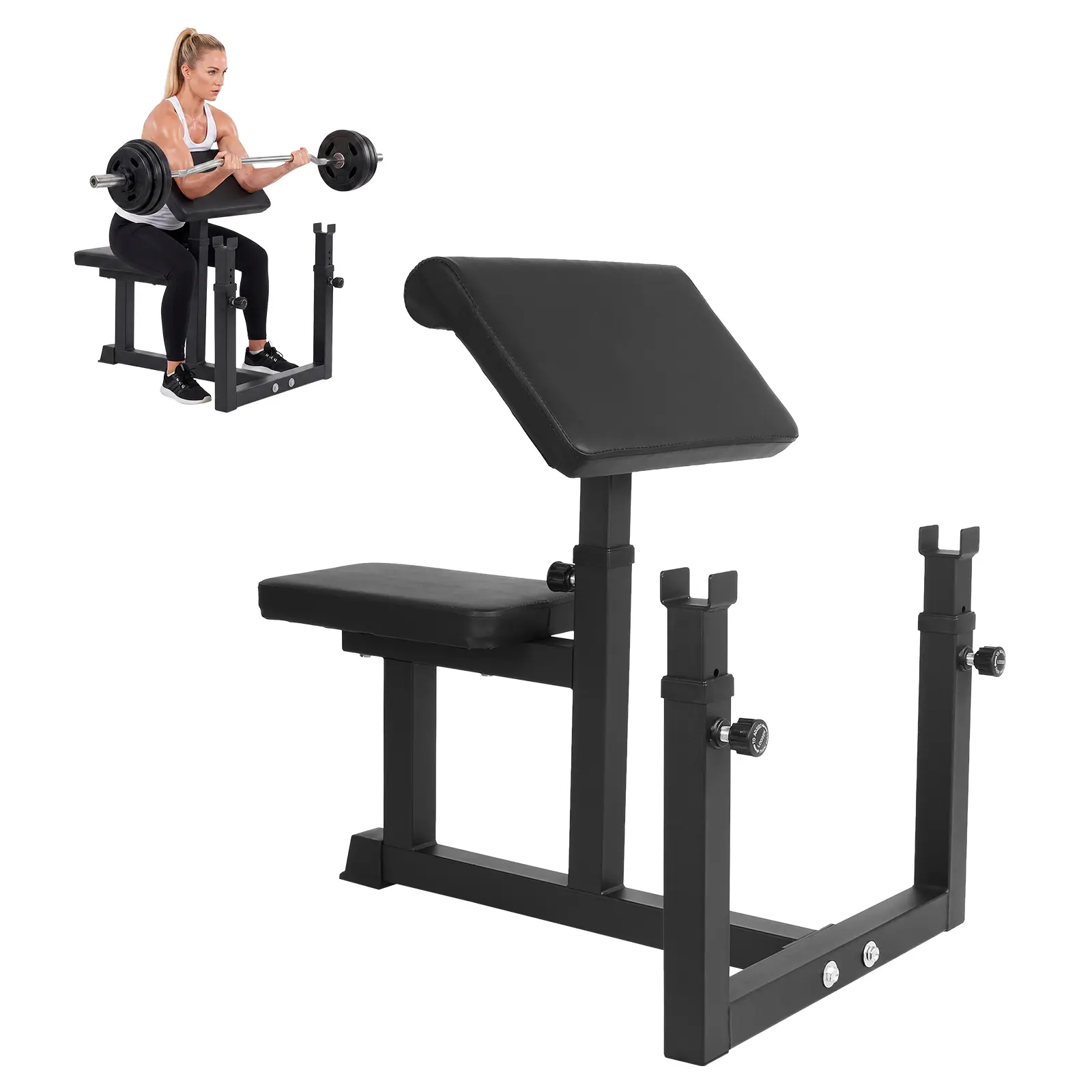 Customizable Adjustable Preacher Curl Bench - 300lb Capacity, Thick Padding, Ergonomic Support, Heavy-Duty Steel Frame, Quick Setup, Functional Muscle Training Equipment for Bicep Curls - Upper Body & Weight Training Gear for Home Gym (Black/Black-Red)