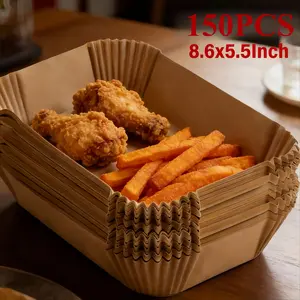 150PCS Air Fryer Liners Disposable, 8.6x5.5 Inch Rectangle Non-Stick Parchment Paper Liners for Ninja Foodi, COSORI, Tower Air Fryer, Oil-Proof Water-Proof Baking Paper for Roasting, Baking, Cooking Kitchenware Bakeware Parchmentpaper Baking Supplies