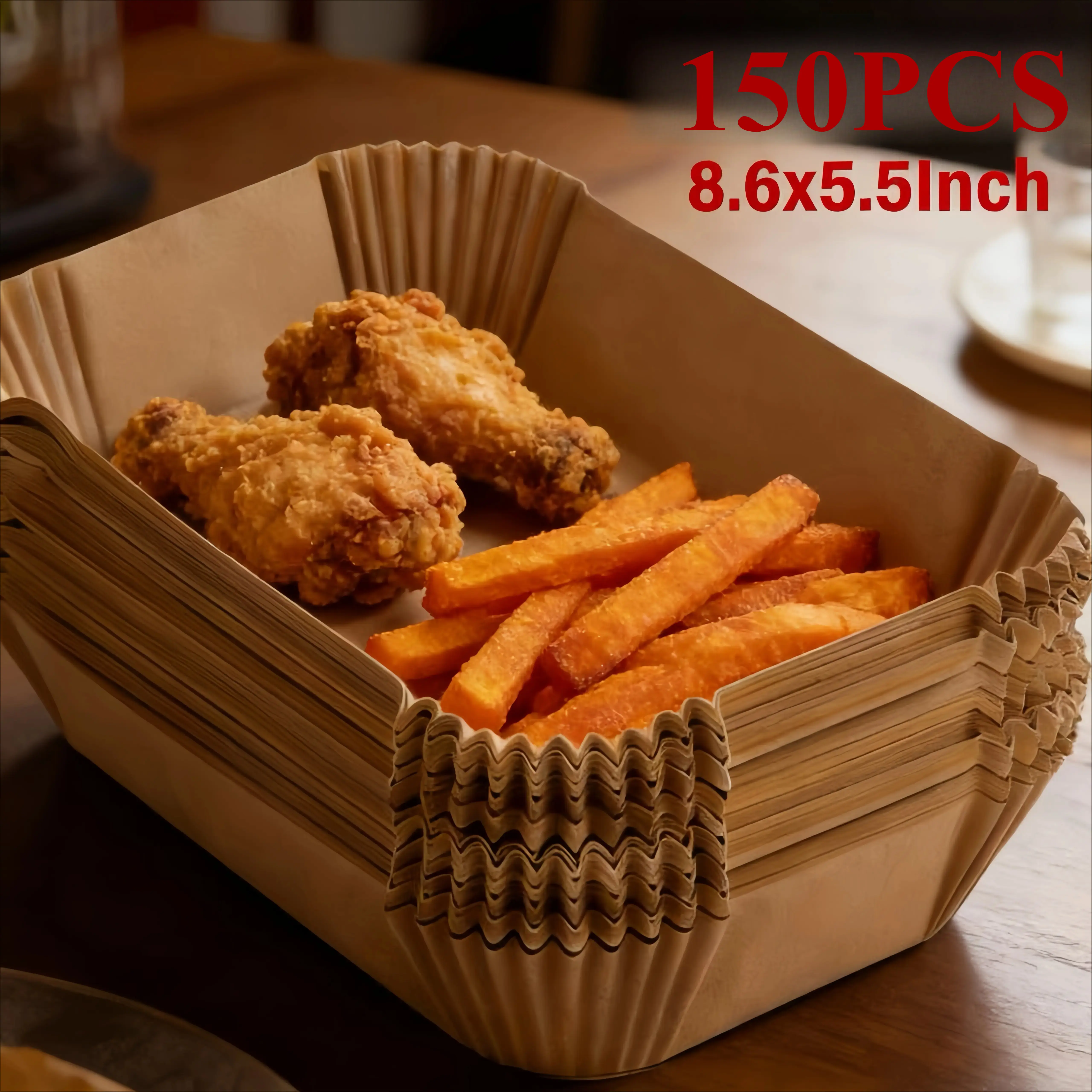 150PCS Air Fryer Liners Disposable, 8.6x5.5 Inch Rectangle Non-Stick Parchment Paper Liners for Ninja Foodi, COSORI, Tower Air Fryer, Oil-Proof Water-Proof Baking Paper for Roasting, Baking, Cooking Kitchenware Bakeware Parchmentpaper Baking Supplies