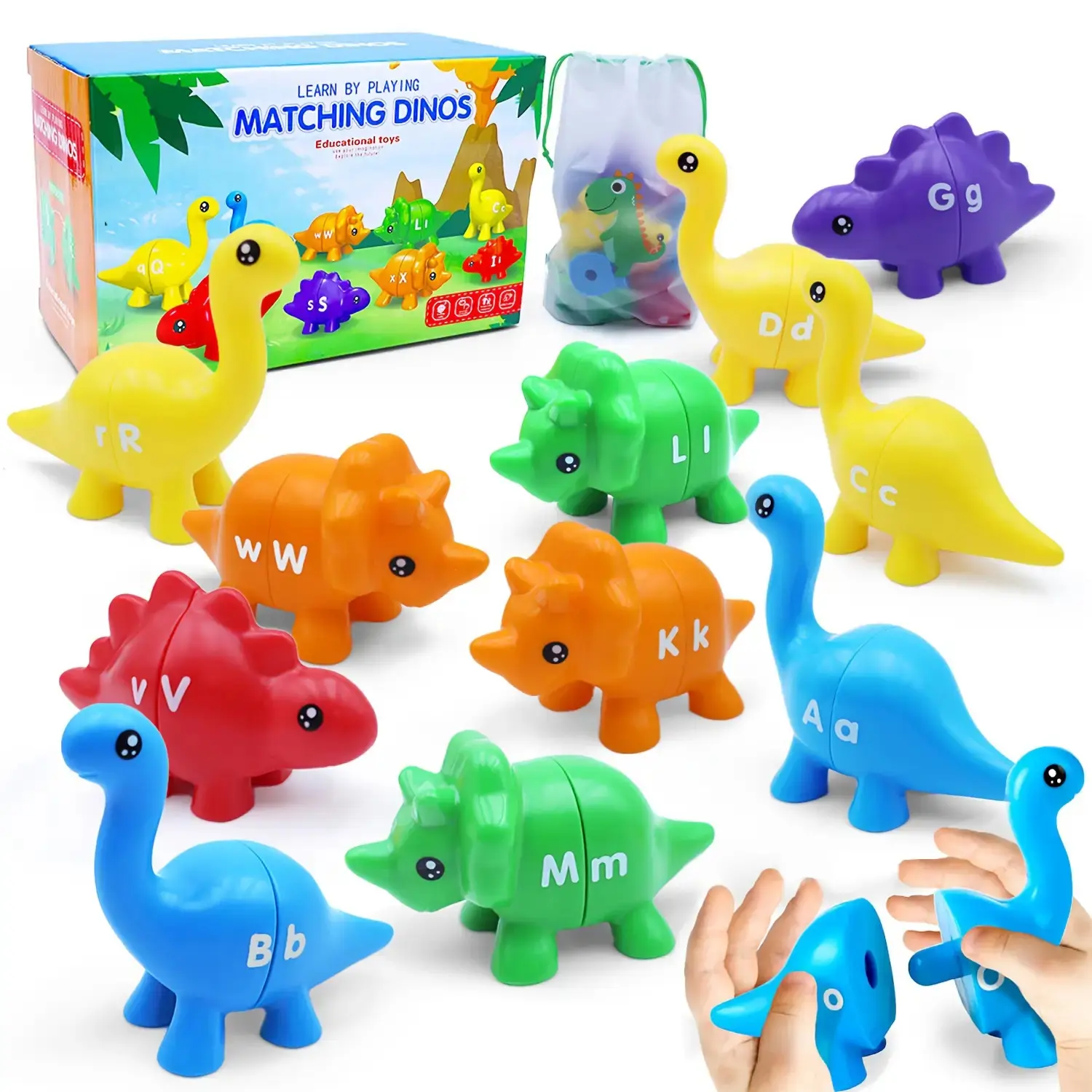 Colorful Dinosaur-Themed Plastic Letter-Number Matching Learning Toys for Early Years Kids, Educational Maths Toys