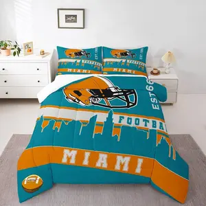 Football Comforter Set, Football City Bedding,Teal Football Fans Bedding Comforter Sets,Sports Ball Competition Quilt,(Miami)