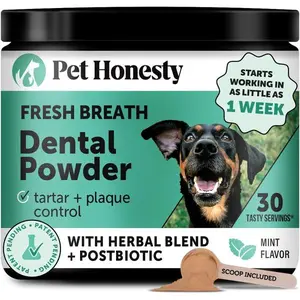 Dog Breath Freshener Dental Powder for Teeth Cleaning Plaque Off, Dental Care for Dogs, Tartar Remover for Teeth with Natural Herbal Blend + Postbiotics (Mint - 30 Servings)