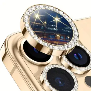 3-Piece - Sparkling Diamond Gold Mobile Phone Lens Protector - Suitable for iPhone 17/16/15/14/13/12/11 Tempered Glass Mobile Phone Protector - Exquisite, Protective, Scratch-Resistant, Drop-Resistant, and Practical