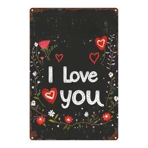 2D Flat, 1pc Vintage Chalkboard Love Message Metal Sign - 8x12 Inch Rustic Wall Art with Red Hearts & Floral Design, Perfect for Home, Bar, Garage, Club, Restaurant, and Cafe Decor, Bar Wall Decor | Vintage Wall Art | Durable Metal Sign