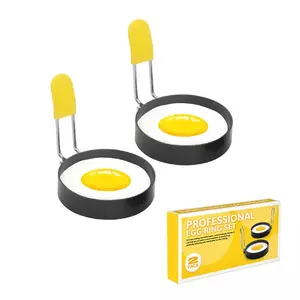2pcs Egg Rings for Frying, Round Egg Cooker Ring with Silicone Handle, Nonstick Fried Egg Mold for Griddle Breakfast Cooking