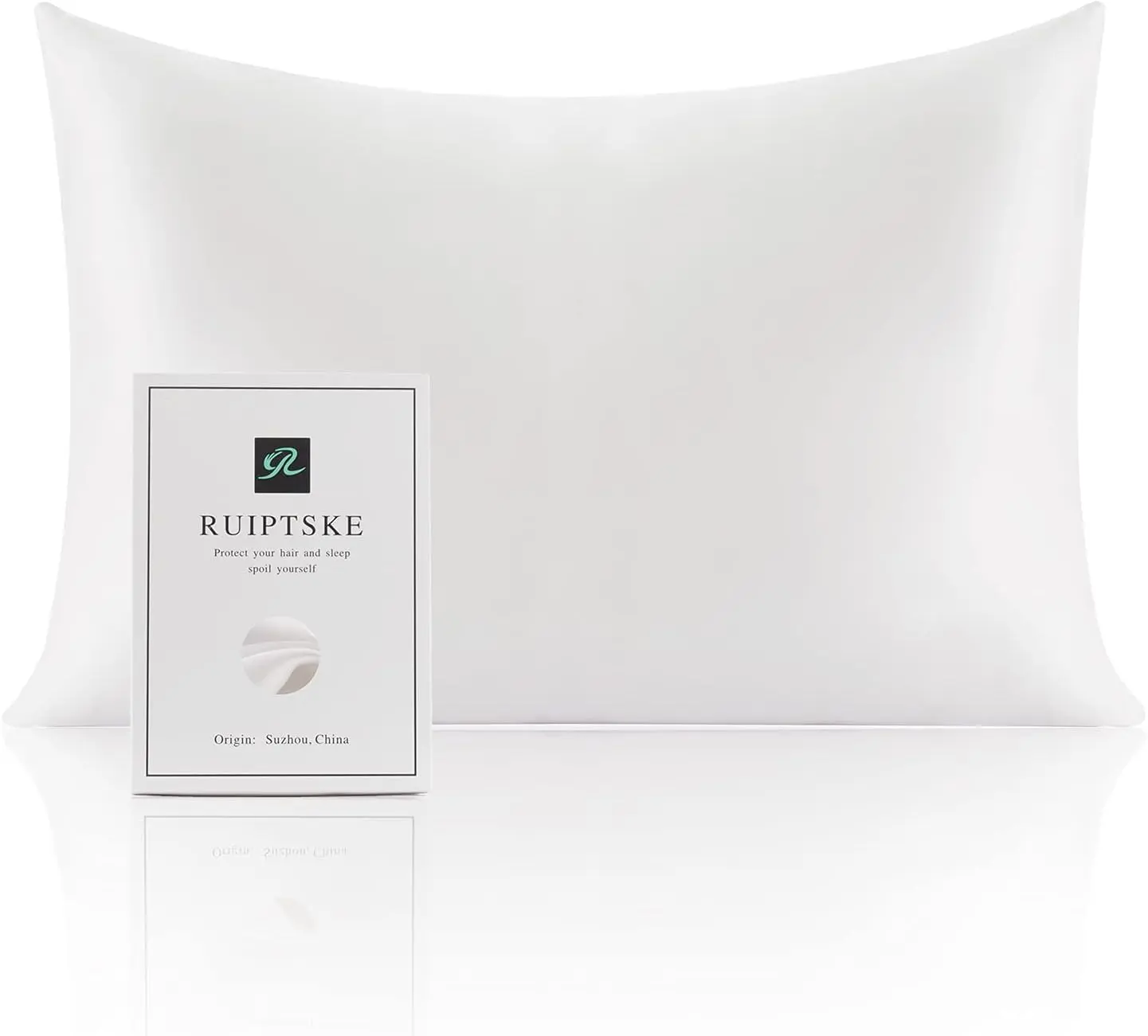 RUIPTSKE 100% Pure 6A Grade Mulberry Silk Pillowcase, Cooling Sleep, Soft Hypoallergenic Smooth, Double-Sided, Hidden Zipper, Women's Gift, White, 1pc, Pure Silk