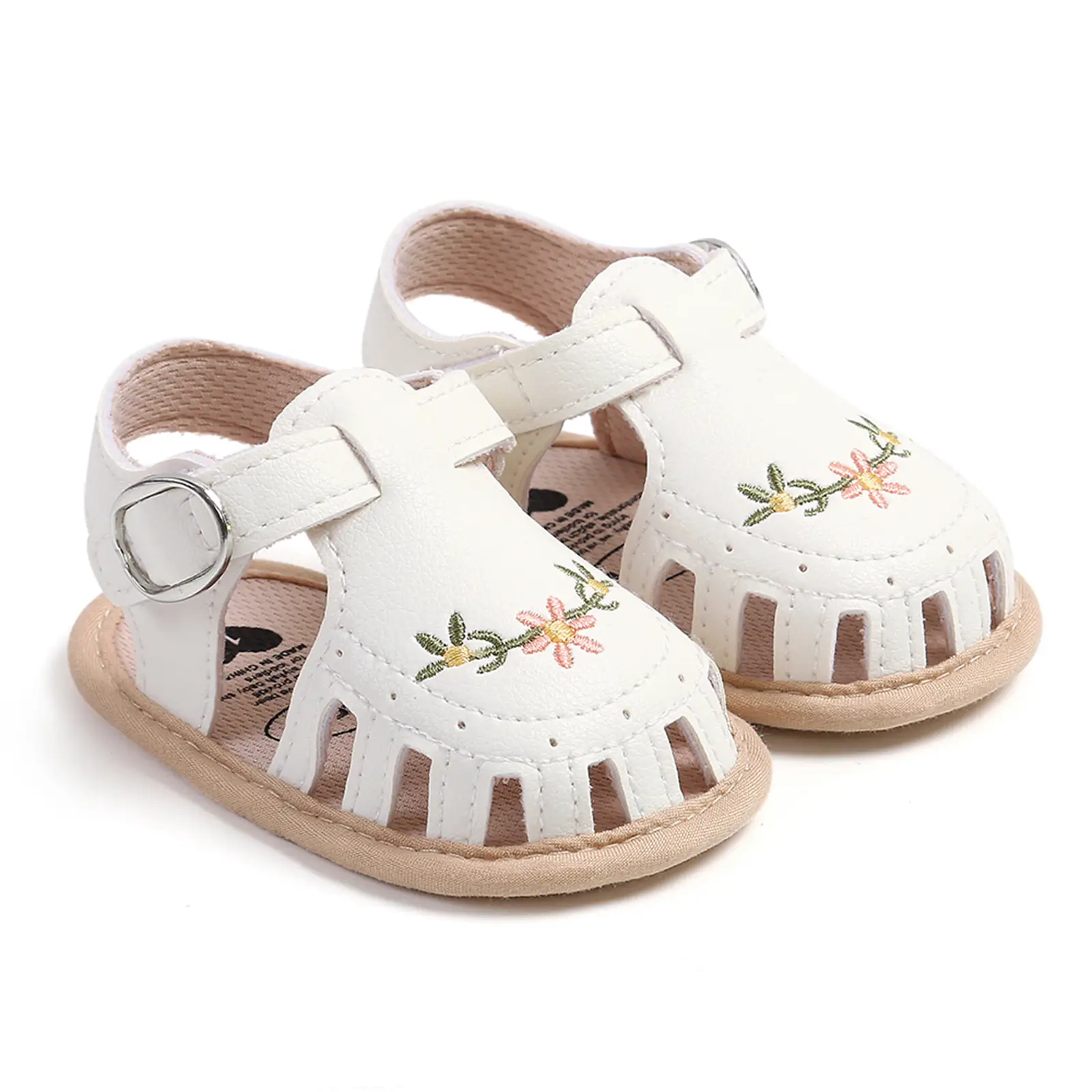 Baby Girl Sandals PU Leather Non-slip Embroidery Flower Summer Flats Toddler Shoes for Casual Daily