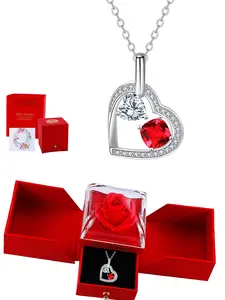 Eternal Love Heart Pendant Necklace, Zircon Heart Charm & Rose Gift Box, Perfect for Wife Mom Girlfriend Birthday Anniversary Christmas, Exquisite Jewelry Gift