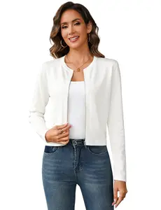 TOTATUIT Women's Long-Sleeve Knitwear Top - Short, Loose, Comfy Viscose Fabric Crew Neck Zip-Up Cropped Shrug, Lightweight Fall Basic Style Bolero Jacket,summervibes
