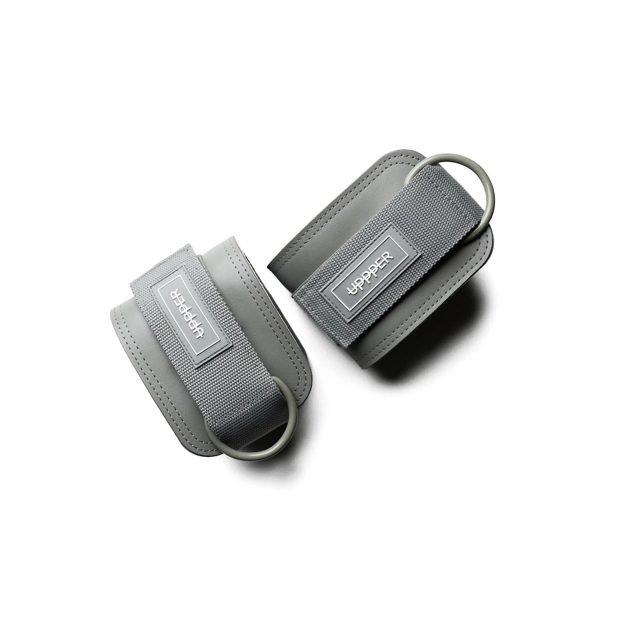 UPPPER Ankle Straps Grey - For Cable Machines, Kickbacks & Glute Workouts, Padded, Hook-and-Loop, D-Rings (Pair)