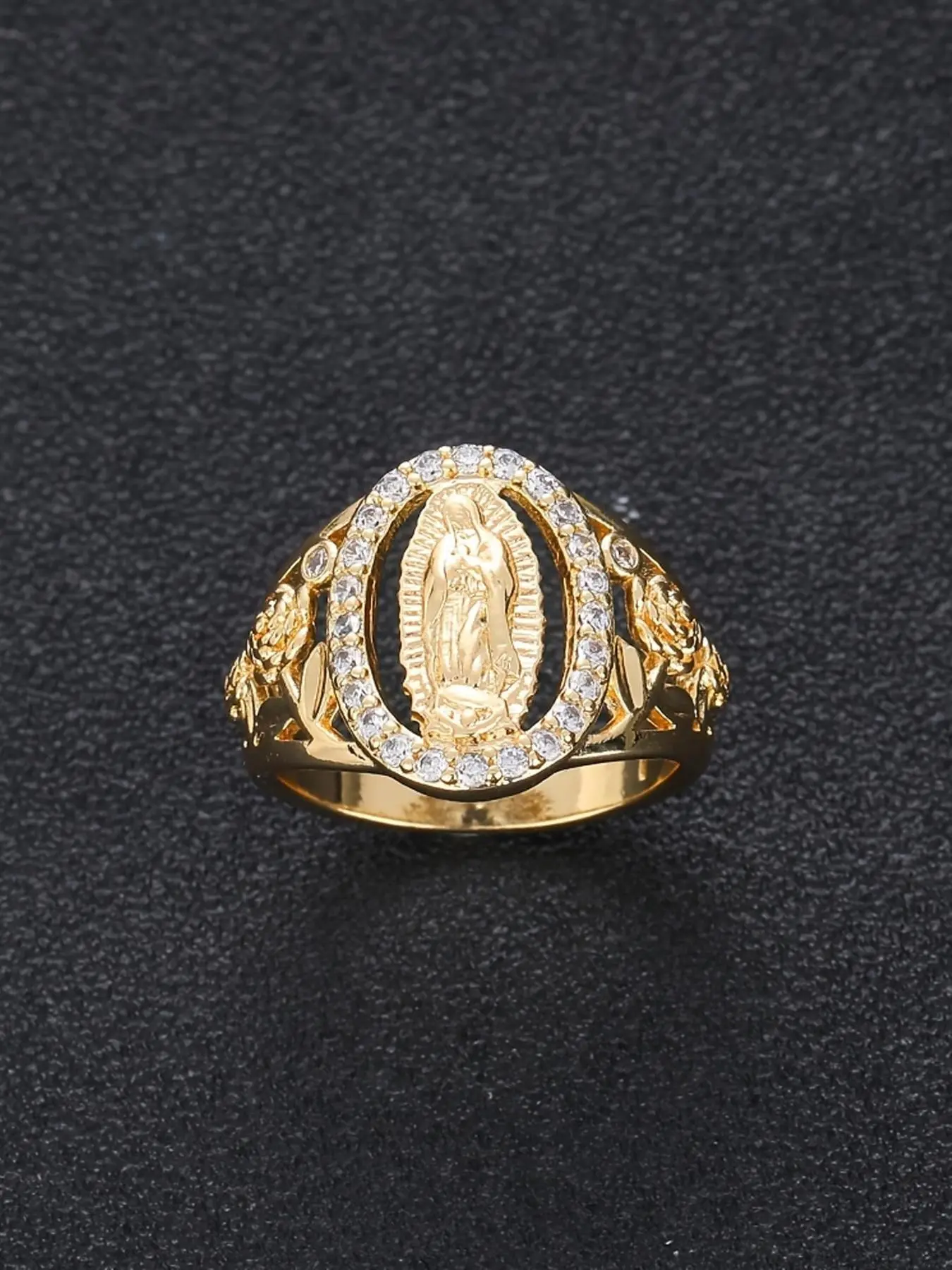 Classic Mary Ring, Unisex Jewelry with Elliptical Hollow Design, Fashion Rhinestone Flower Statement Rings, Trendy Accessory, Punk Style Ring, Rhinestone Decor Ring, Fashionable Jewelry
