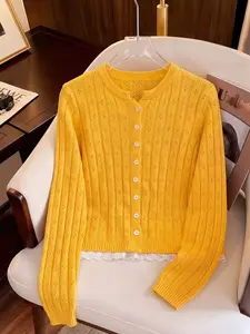 Lace Trim Knitted Cardigan, Regular Fit Casual Loose Fashion Top, Essential Small Coat, Stylish Women's Outerwear, Comfortable Daily Wear