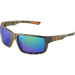 Bullhead Safety Sawfish Safety Glasses with Anti Fog and Scratch Resistant Lenses, Polycarbonate Blue Light Glasses with UV Light Protection, Green Mirror Lenses, Woodland Camouflage Frame