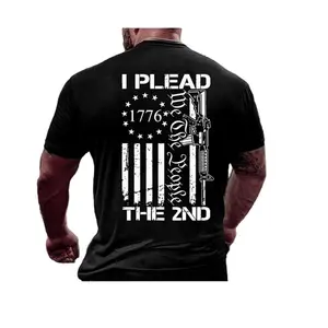 Men's Vintage Patriotic 2nd Amendment Graphic T-Shirt - Distressed "I Plead the 2nd" Print with Stars & Stripes & Rifle Design, Black Casual Short Sleeve Tee, Regular Fit All-Season ComfortShirts Women   FEEGO