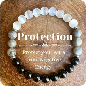 Obsidian Labradorite Cat Eye Stone Bracelet – Natural Healing Crystal Energy Jewelry for Protection, Balance & Positive Energy – Handmade Gemstone Beaded B