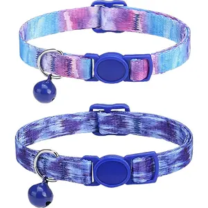 Cute Cat Collar for Girl Boy,Colorful Breakaway Cat Collars with Bell 2 Pack,Adjustable Printed Nylon with Safety Buckles Kitten Collar (Starry Sky)