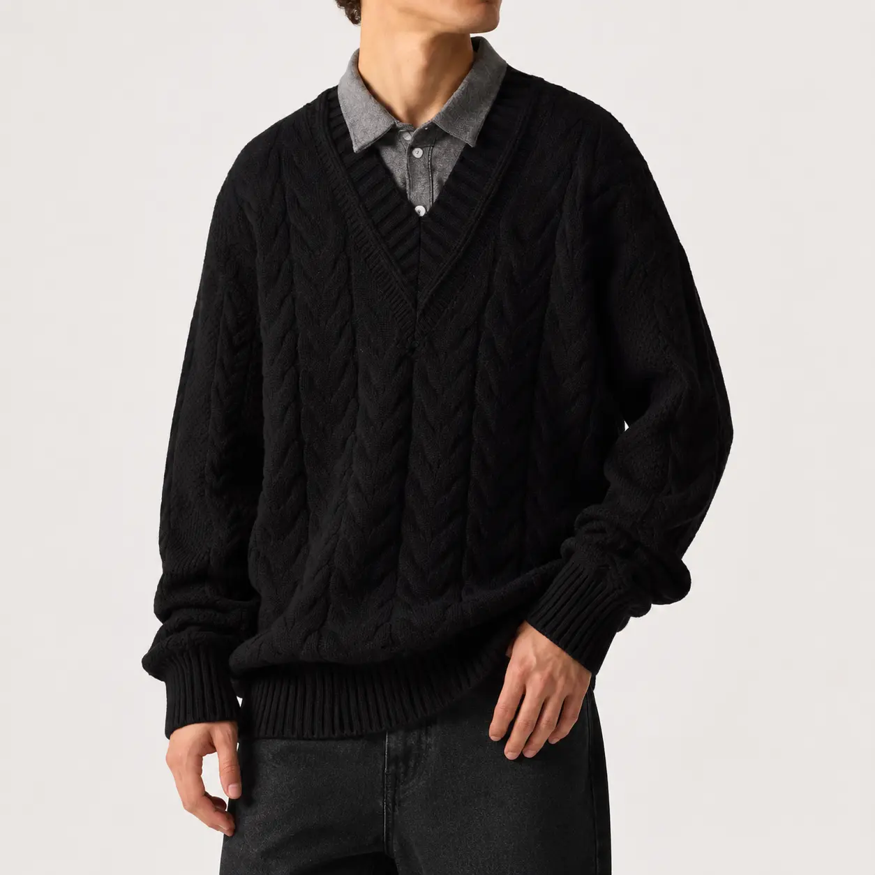 Men's Preppy Long-Sleeve Corduroy Collared Pullover Sweater - Casual Soft V-Neck Knitwear Long Sleeve Shirt, 2026 Spring Retro Plain Warm Autumn Gift (Black Option Available), Guys Gifts