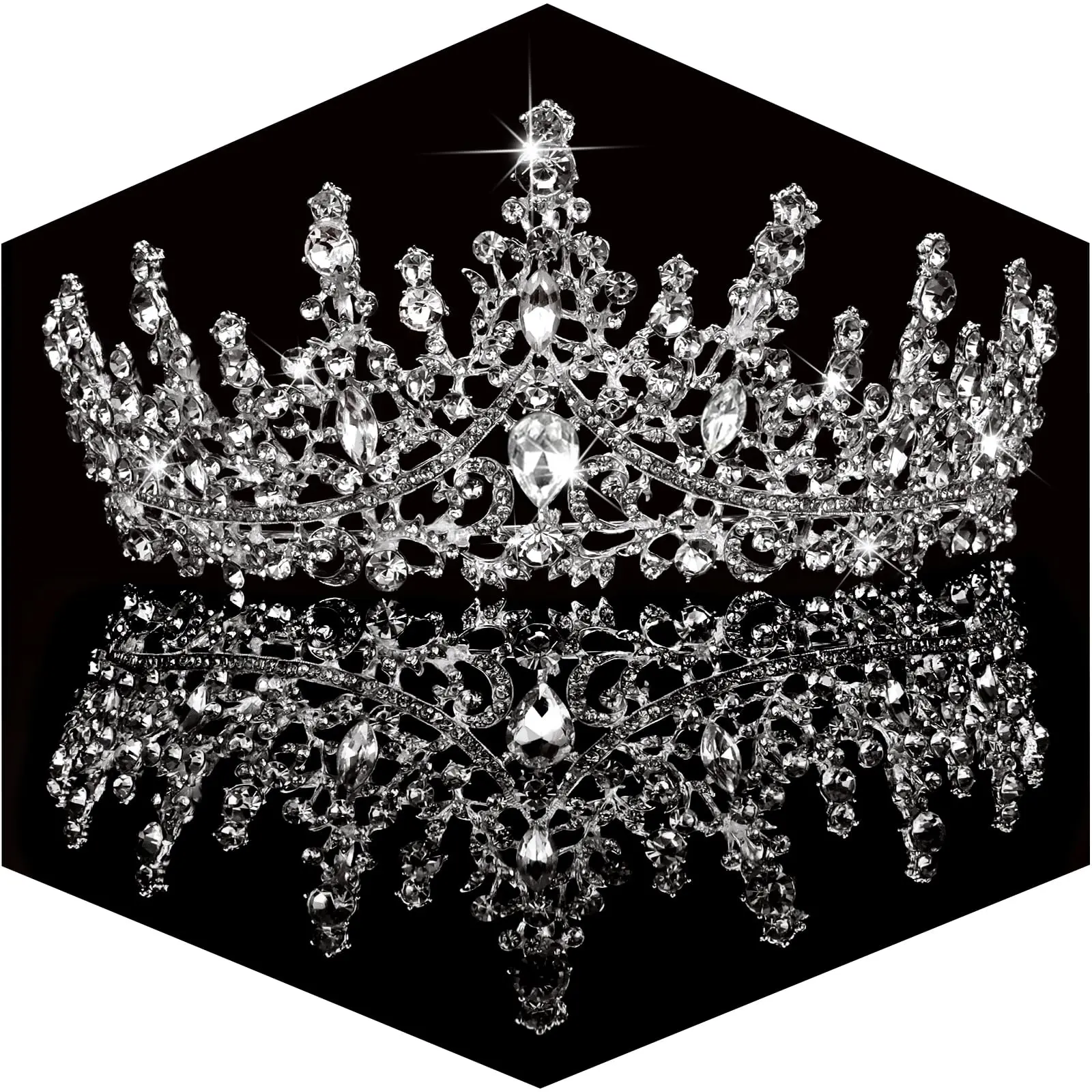 Silver Wedding Crystal Tiaras and Crowns for Women, Bride Royal Queen Headband Princess Quinceanera Headpieces for Birthday Prom Pageant Party