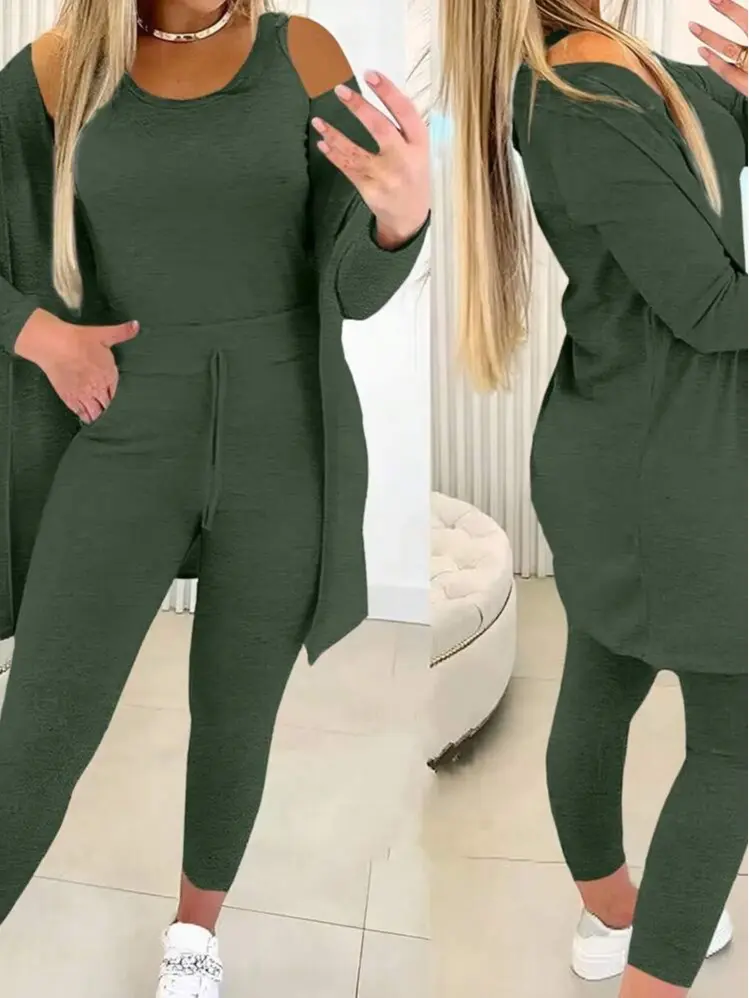 Women's 3PCS Loungewear Set - Solid Color, Casual Sportswear with Trendy Jacket, Vest, Pants, Suitable for Indoor/Outdoor Leisure Sleepwear Womenswear Basic Pjs Style