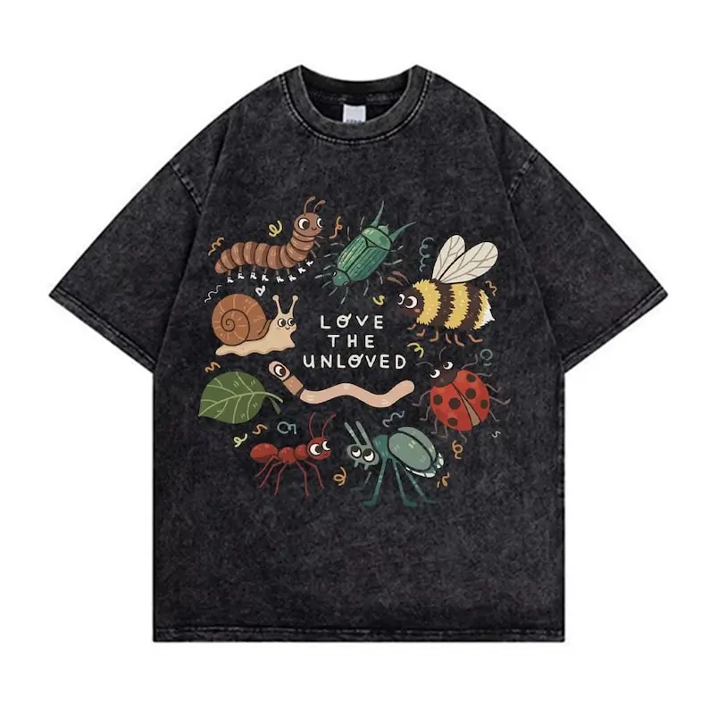 Love The Unloved Insects Animal Vintage Washed T-Shirt, Colorful Streetwear Tee