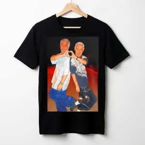[SALE OFF 50%] Jeffrey Epstein and Benjamin Netanyahu Heart Hands T-shirt Vintage Political Irony Graphic Tee Retro Culture Mashup Style Black Cotton