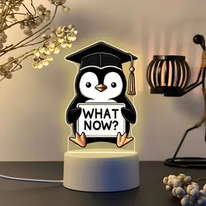 Cute Penguin Night Light, Graduation Memorial Gift, USB Powered, Soft Warm Light, Desk Decoration, Bedroom Decor, Fun Quote 'what Now?'