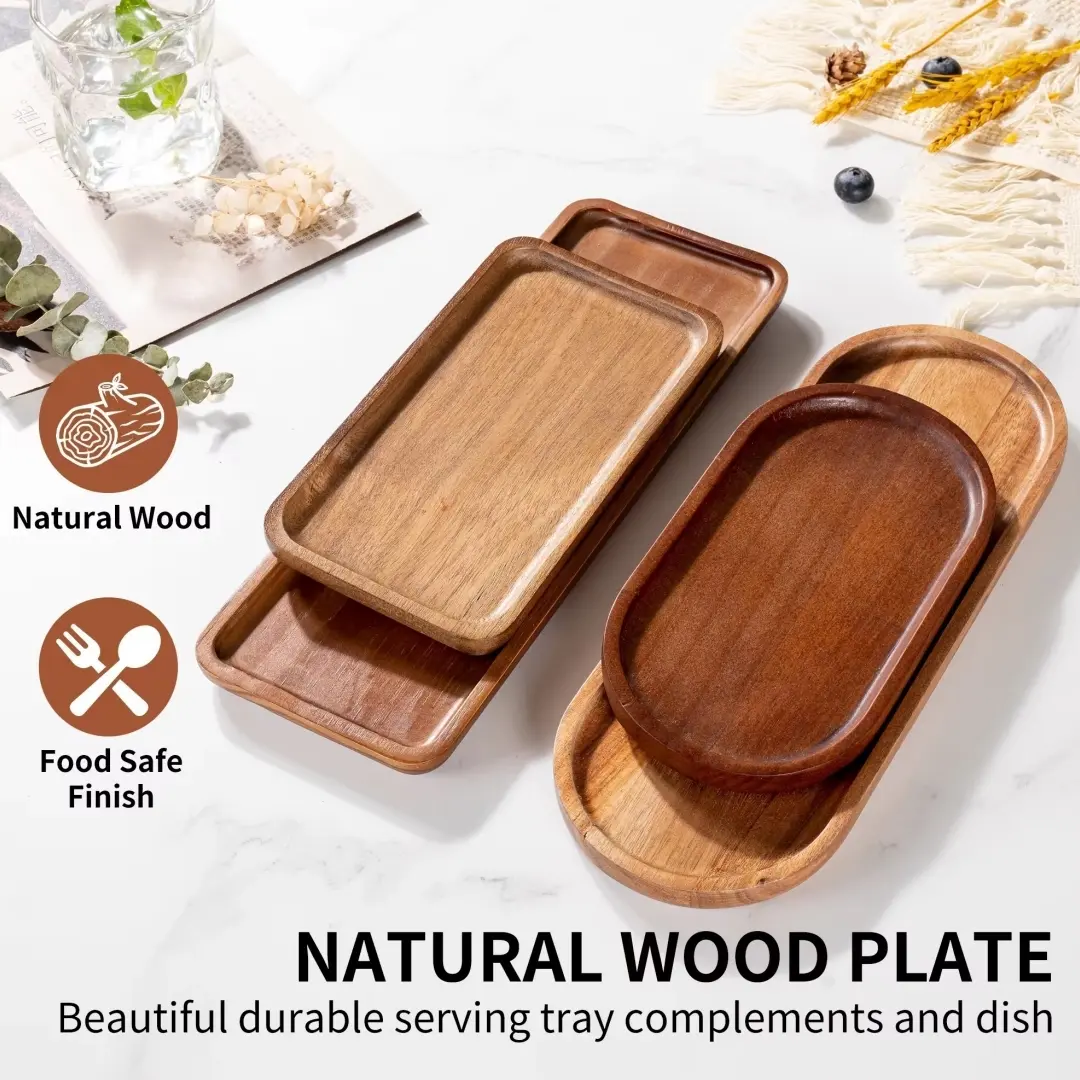 1 Piece Handmade Wooden Dessert Plate, Oval Serving Plate, Platter, Multi-Purpose Wood Plates, Lightweight Wooden Tableware, Food Tableware, Ideal for Breakfast, Coffee, Tea, Snacks, Comes with Cheese Plate and Serving Plate, Makes a Great Holida