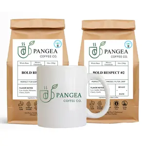 Pangea Bold Respect Dark Roast Coffee 2-Pack (10oz) + Ceramic Mug – Whole Bean, Low Acid