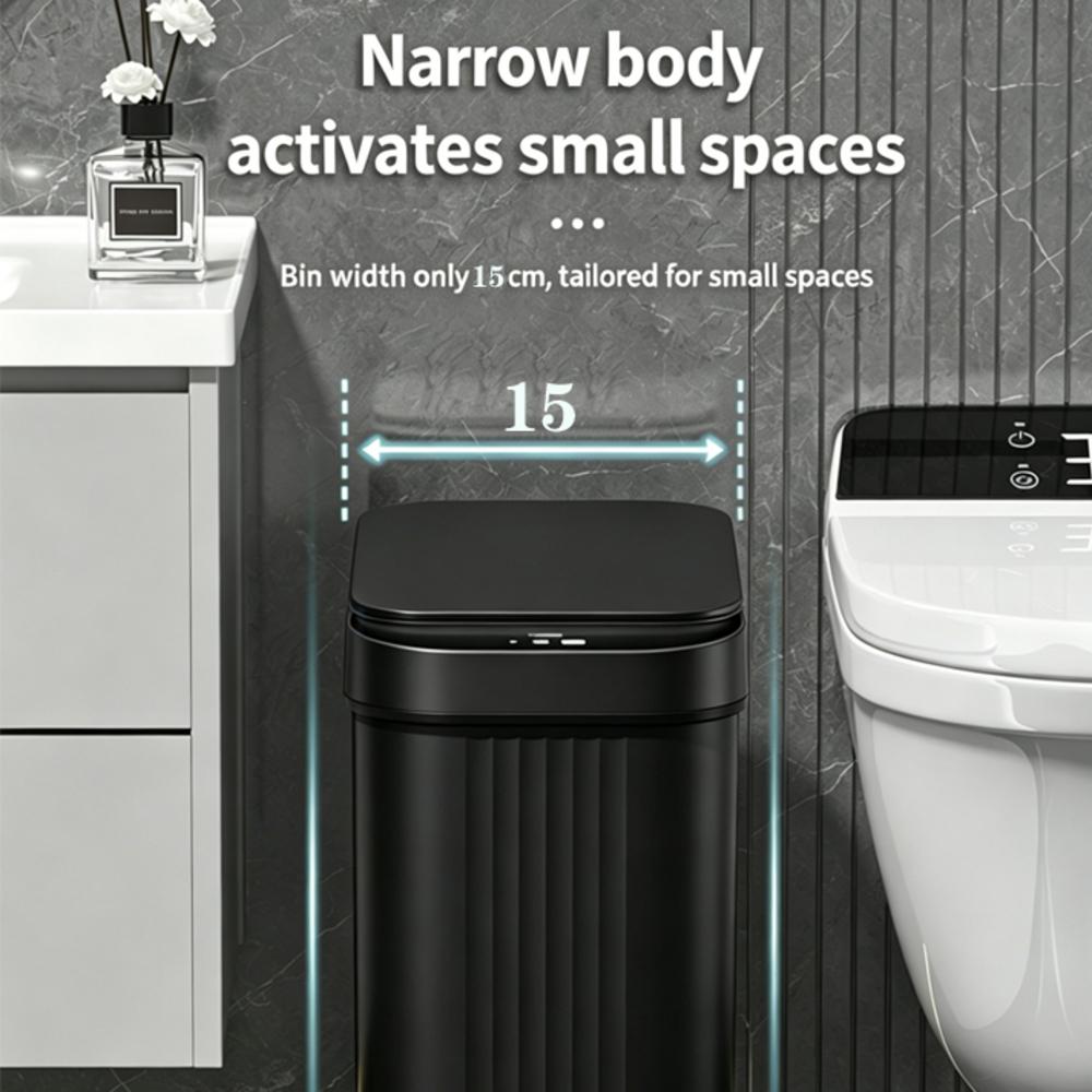 2 Pack 15L Electric Waste Bin, 2 Pack 15L Induction Sensor Trash Can, Waterproof Slim Modern Nordic Automatic Garbage Bin for Bathroom Kitchen Bedroom Office