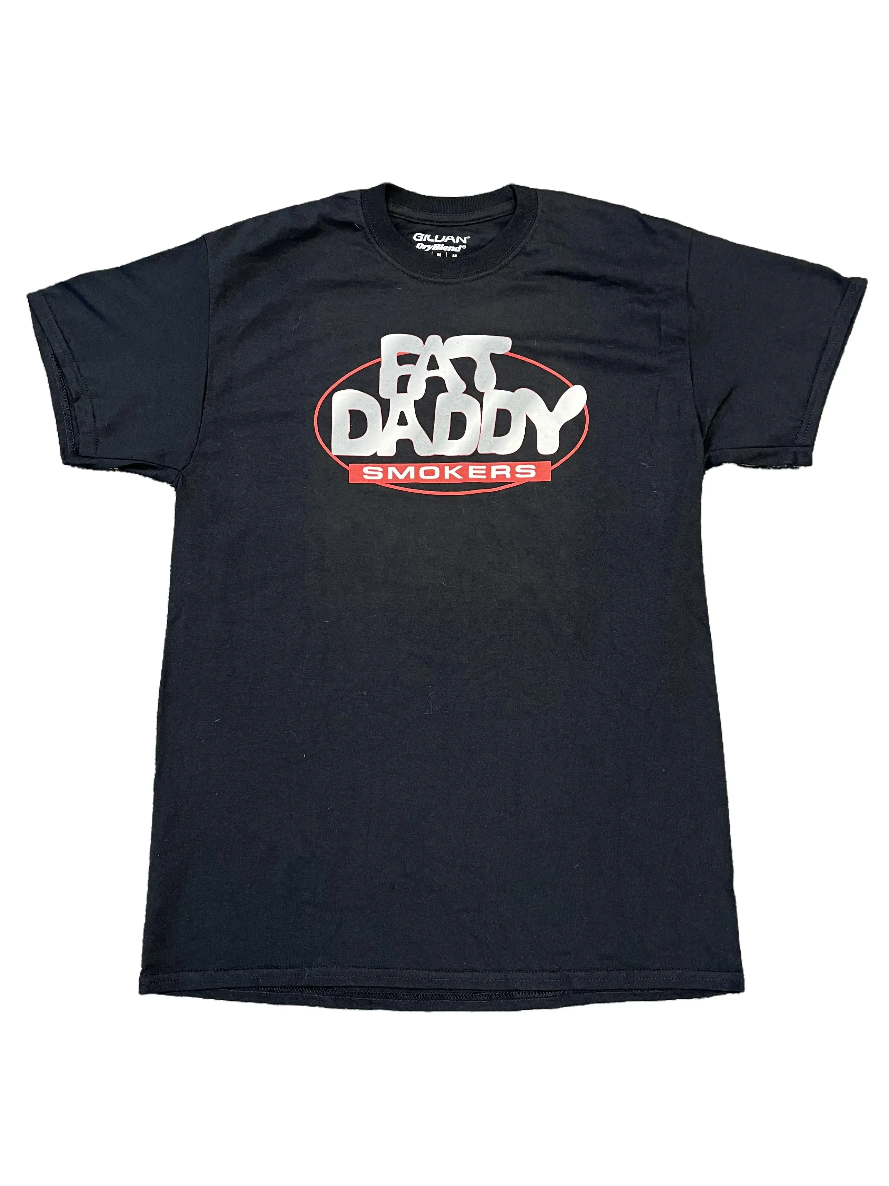Men's Basic Crew Neck Fat Daddy Smokers Logo Short-Sleeve Casual Graphic T-Shirt - Black, Casual Wear for Outdoor Cooking, Cold Wash Safe