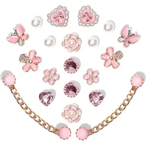 Shiny DIY Shoe Decoration Charms - 18/20/22/24 Pcs (20 Pcs Style 1 Included) Plastic Butterfly, Flower, Rhinestone, Pearl Embellishments for Women's Party Favors, Strap Slippers