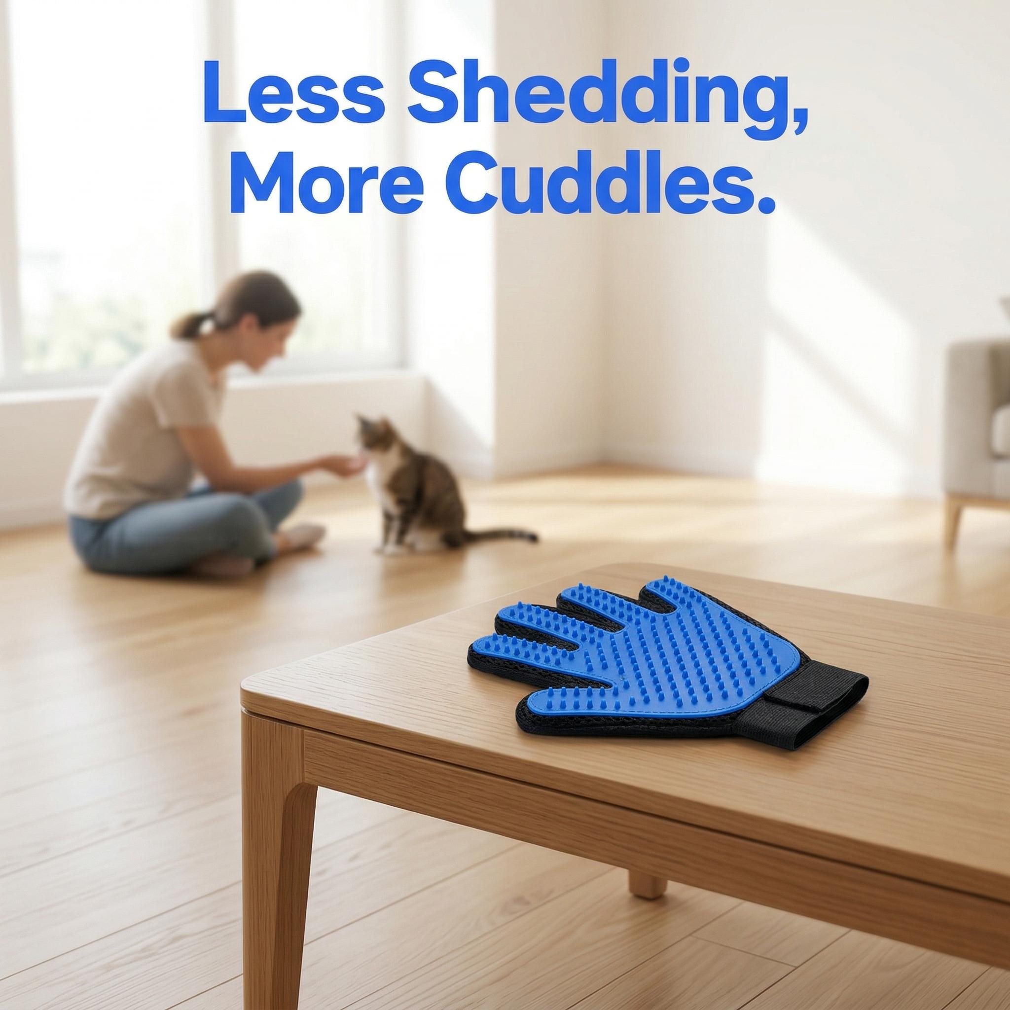 Pet Hair Removal Glove for Dogs & Cats, 2-in-1 Deshedding Brush & Massage Mitt - Grooming Gloves for Shedding Control, Bathing and Washing, Safe for Short/Long Hair Pets 2-Pack (Blue)