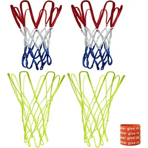 4PCS Thickening Heavy Duty Mini Small Basketball Net Replacement, Nightlight Basketball Net with Basketball Silicone Bracelets