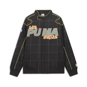 PUMA Mens Archive Seasonal Bright Lights Lv Relaxed Racer Jacket Athletic Outerwear Casual - Black