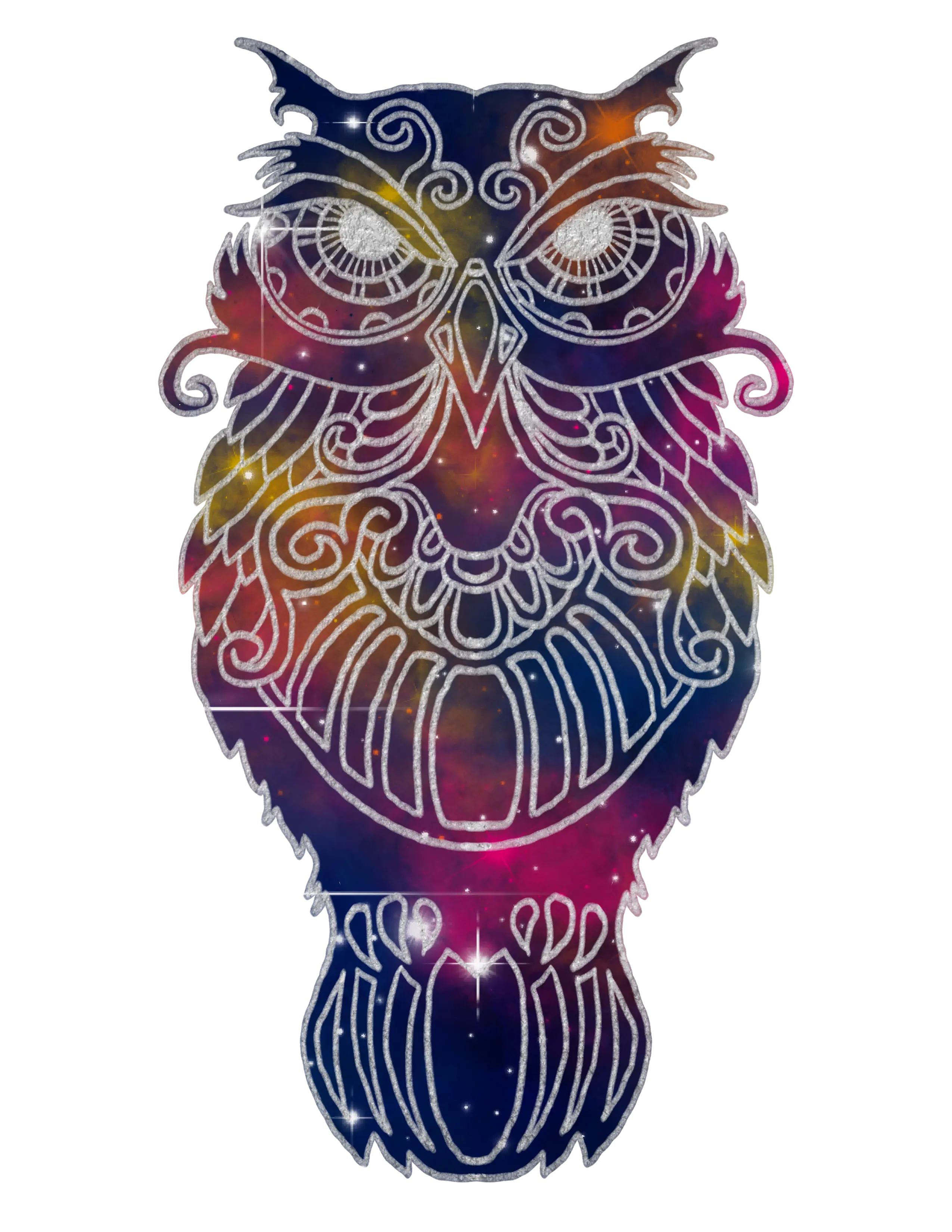 Nebula and Silver Glitter Owl Vinyl Laptop Sticker - Durable Vinyl Material for Unique Laptop Decoration
