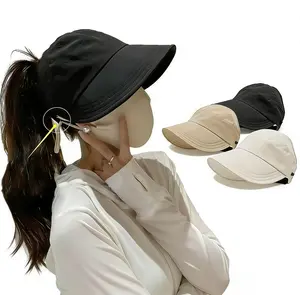 Foldable Women's Sun Hat with Wide Brim and Breathable Top - Perfect for Ponytails