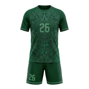2-Piece Green Aztec Soccer Jersey and Shorts Set - Breathable Casual Athletic Kit for Men - Comfy Quick-Dry Football Outfit - Team Logo/Name Printing Available for Groups of 5+